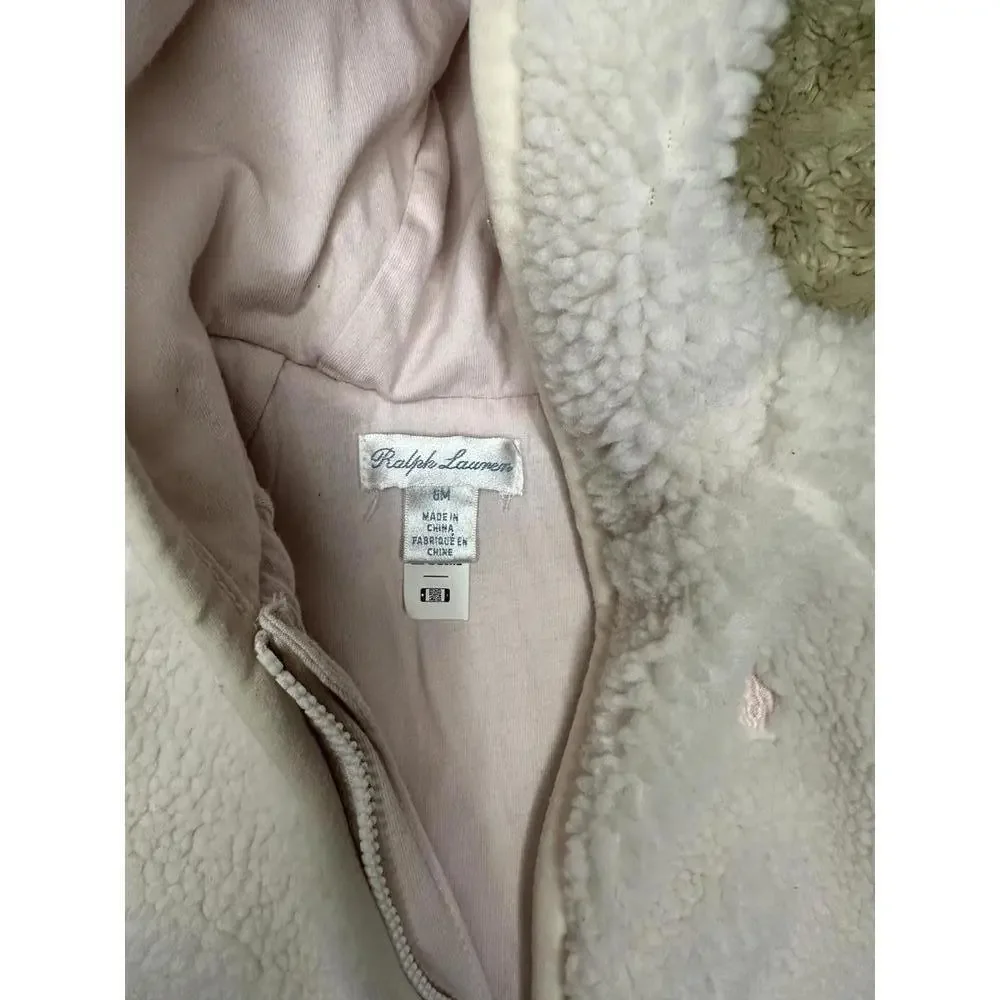 Ralph Lauren pink Bear-Ear hooded Teddy fleece bunting suit/one-piece Size 6M